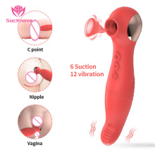 SacKnove New Dual 2 In 1 Strong Vibration Sucker Rod Vagina Clit Sucking Vibrator Sex Toys For Women Vibrator